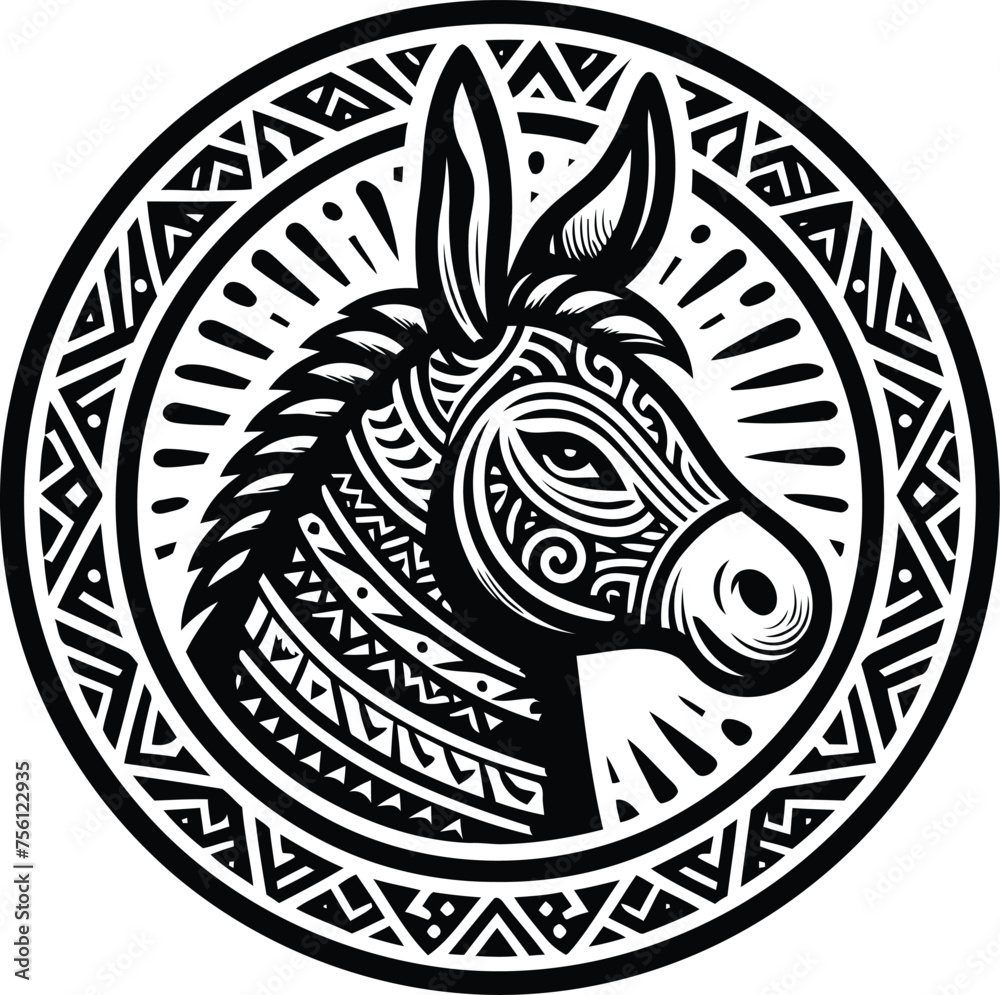 donkey, horse animal silhouette in ethnic tribal tattoo, donkey, horse animal silhouette in ethnic tribal tattoo,
