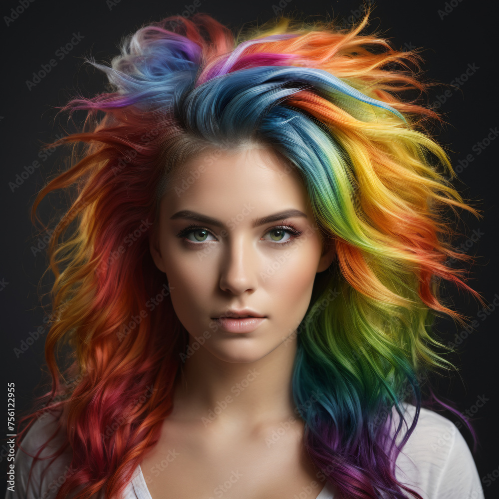 portrait of a woman with rainbow hair portrait of a woman with rainbow hair