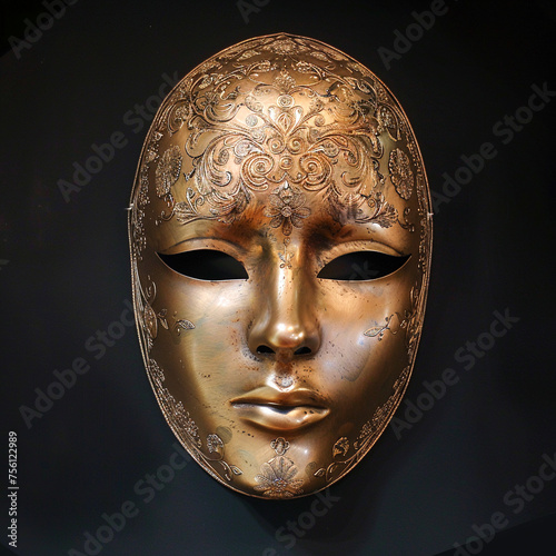 A golden handcrafted mask representing the essence of humanity