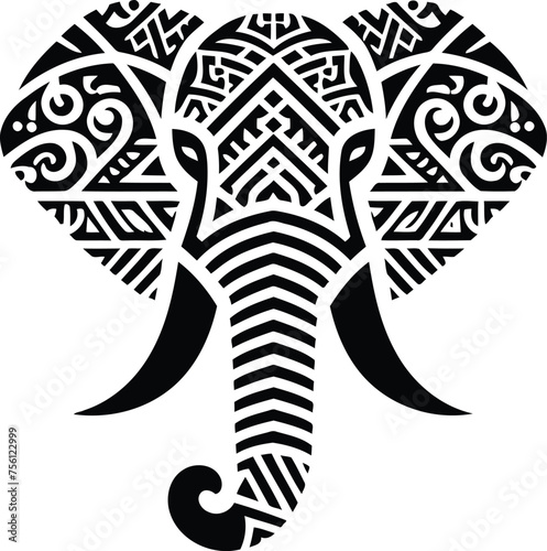 elephant animal silhouette in ethnic tribal tattoo   