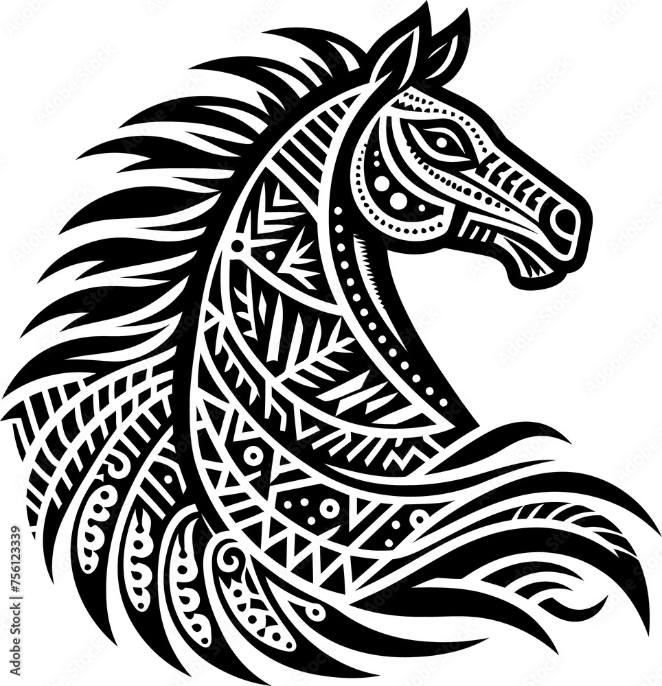 horse animal silhouette in ethnic tribal tattoo, horse animal silhouette in ethnic tribal tattoo,
