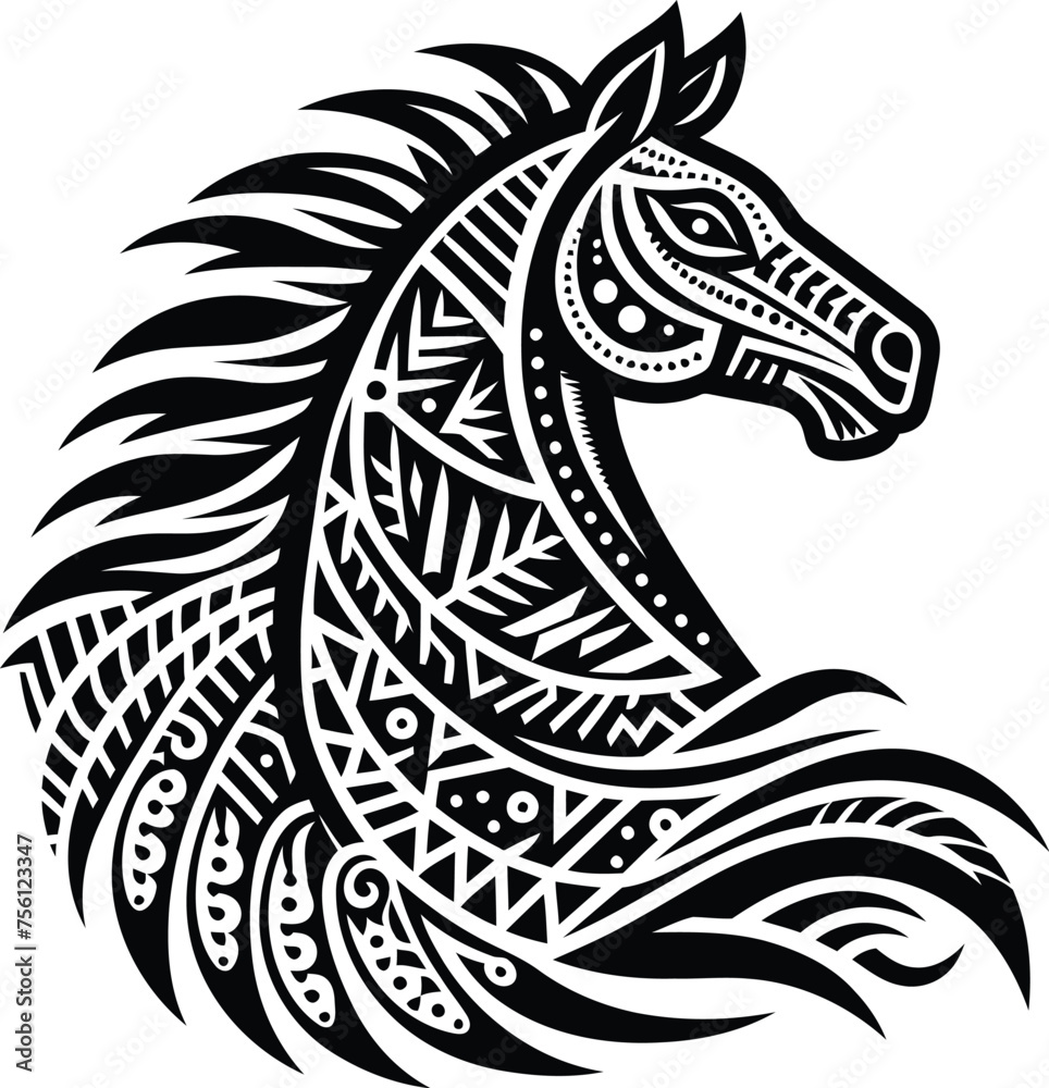 horse animal silhouette in ethnic tribal tattoo, horse animal silhouette in ethnic tribal tattoo,