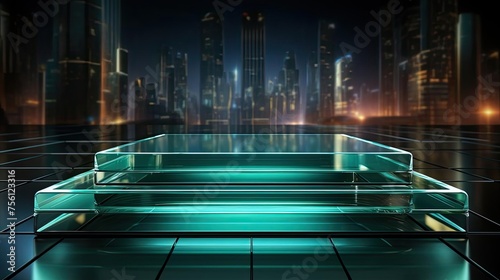 glass podium product stand or display with modern style  blur background and cinematic light