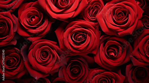 Red roses on black background  valentine s day background. Generate AI
