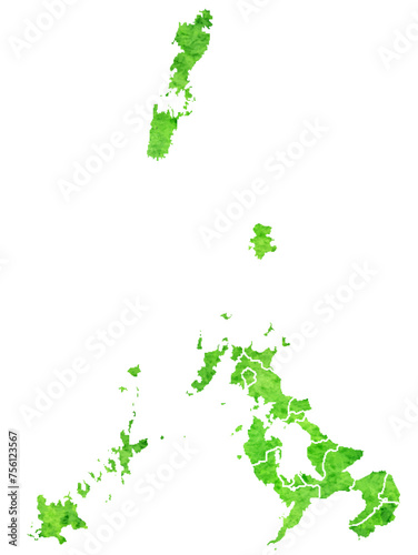 長崎 地図 緑 水彩 アイコン