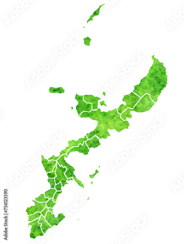 沖縄　地図　緑　水彩　アイコン