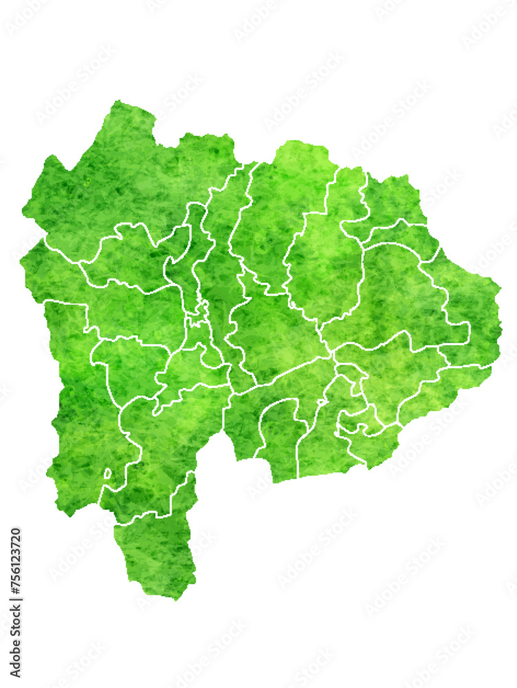 山梨　地図　緑　水彩　アイコン