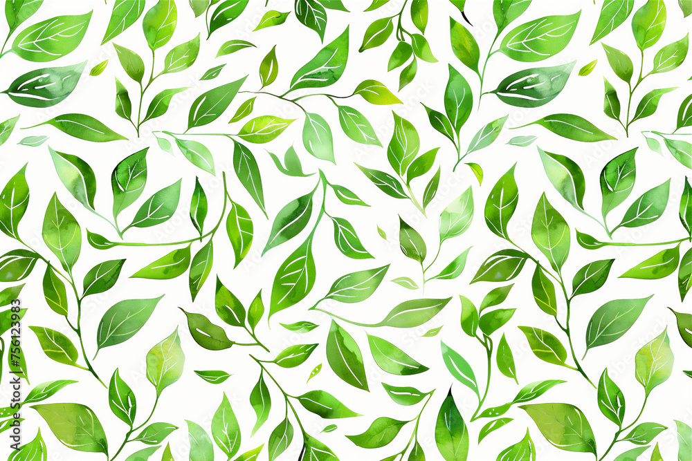 seamless pattern with green leaves isolated on white