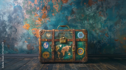 The story of a lifetime of adventures is told by a suitcase adorned with travel stickers, revealing memories gathered along the journey