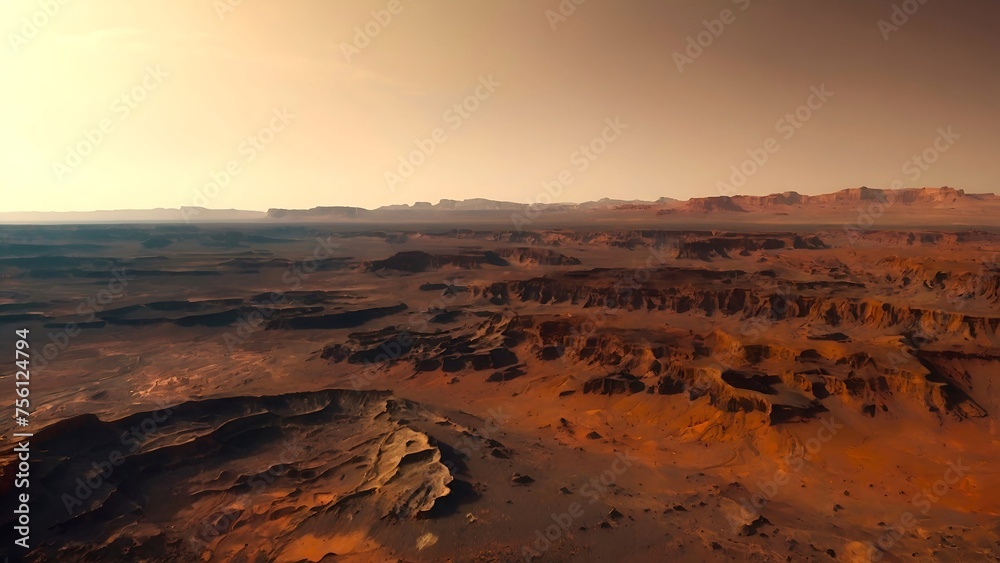 outdoor martian planet surface landscape background. sunset in mars planet 