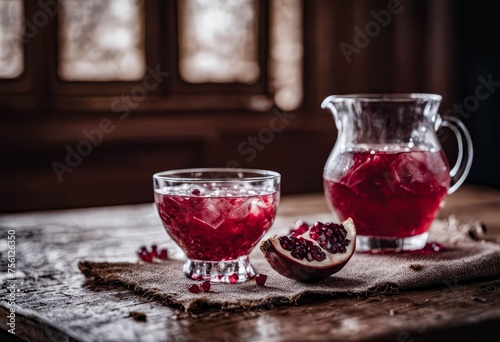 Rustic Pomegranate Elixir on Wooden Table
