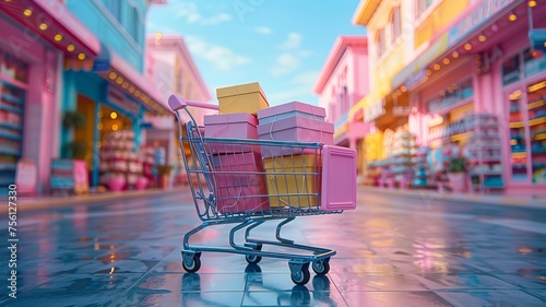 shopping cart full of packages, winter season shopping