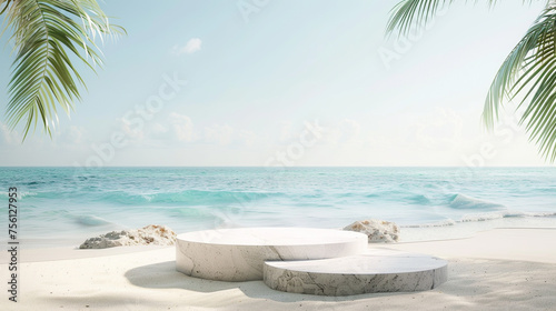 A white pedestal is on the beach next to the ocean © photobyphotoboy