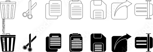 outline silhouette delete,cut,copy,paste,save,share,rename icon set