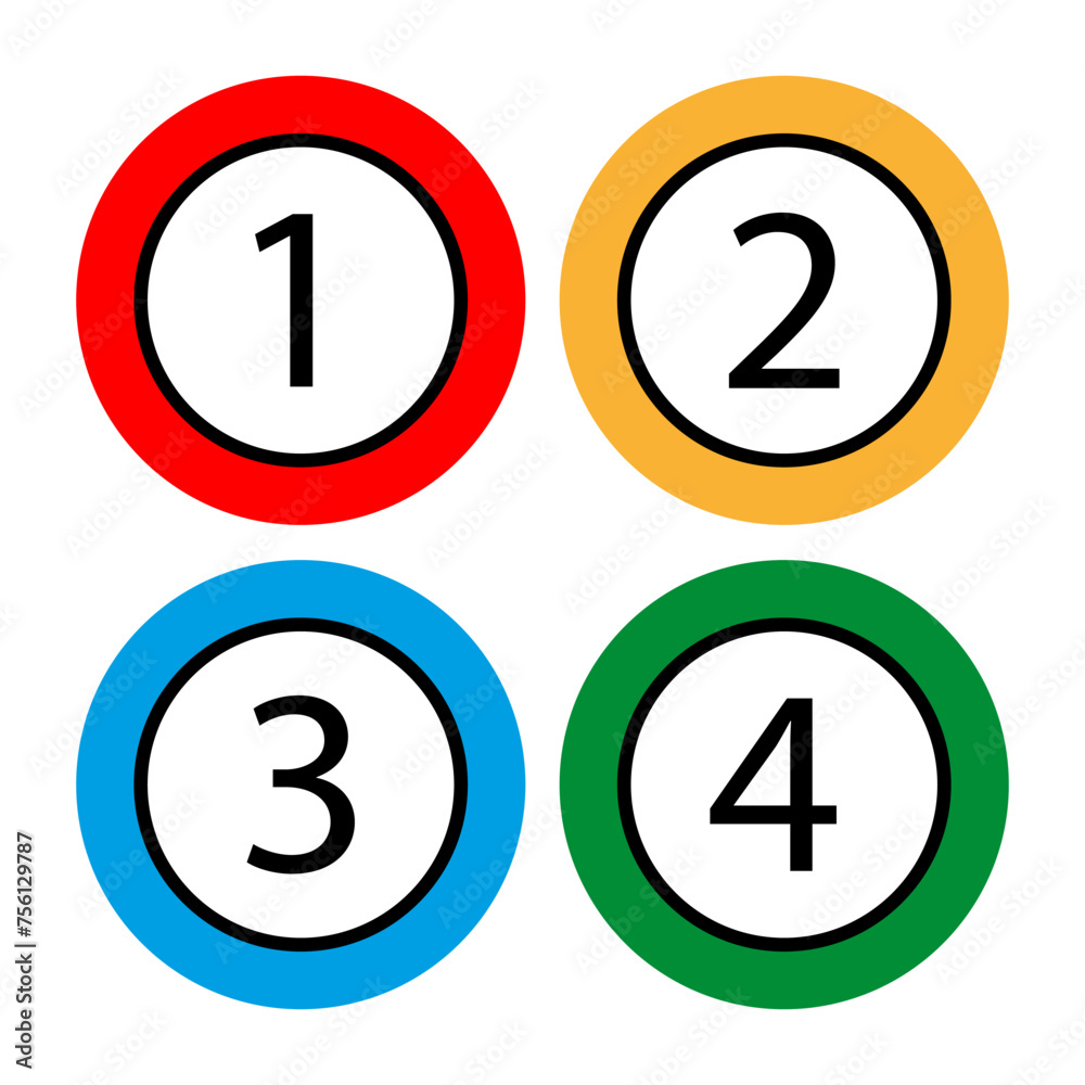 Numbered Colorful Circles 1 to 4. EPS 10. Numbered Colorful Circles 1 to 4. EPS 10.