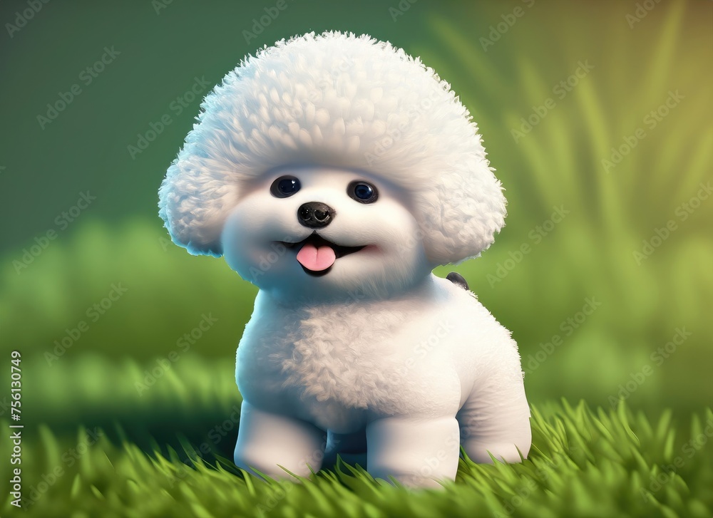 3D Cute smile little Bichon Frise kawaii character Realistic hatchling 3D Cute smile little Bichon Frise kawaii character Realistic hatchling