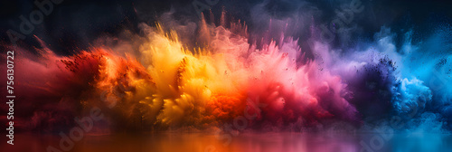 Explosion of color paint burst of multicolored, A close up of a colorful smoke cloud on a wooden floor 