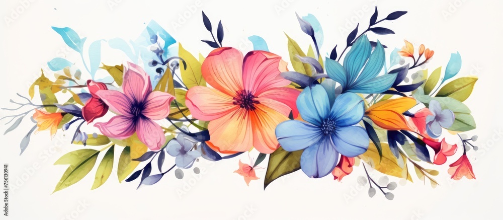 Flower and leaf watercolor design for various purposes