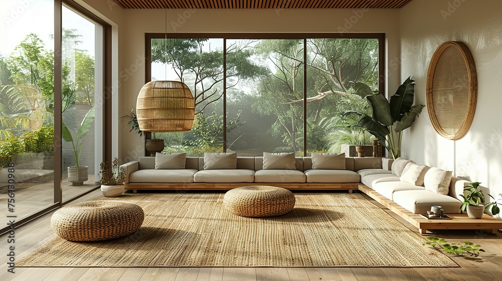 Minimal modern home, living room and dining room design, dining area on bright interior background, 3d render Minimal modern home, living room and dining room design, dining area on bright interior background, 3d render