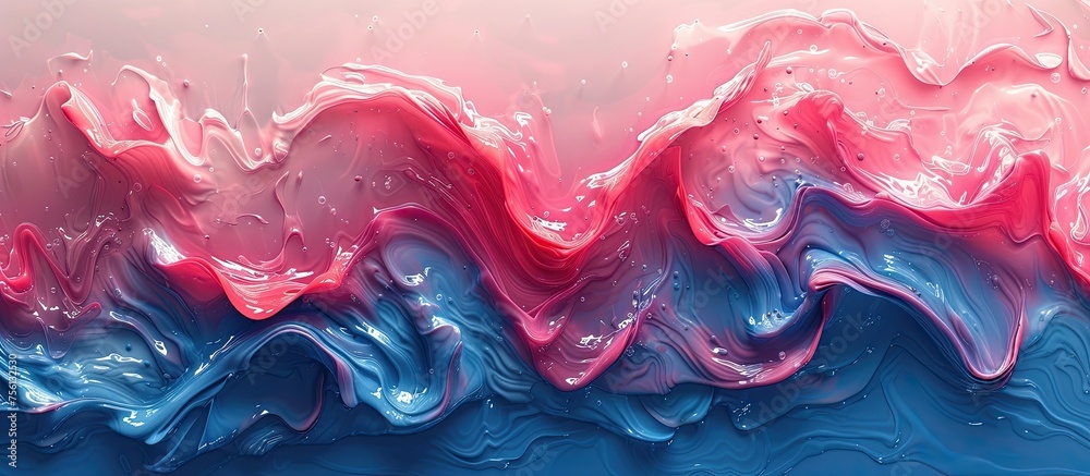 Liquid wave, red and blue, gradient background.