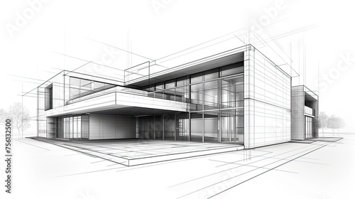 Sketch design of wireframe of building. Digital project visualization.