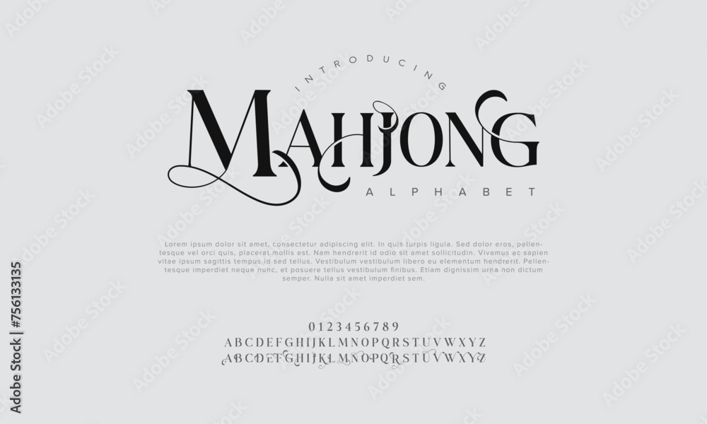 Mahjong premium luxury elegant alphabet letters and numbers. Vintage wedding typography classic serif font decorative vintage retro. Creative vector illustration