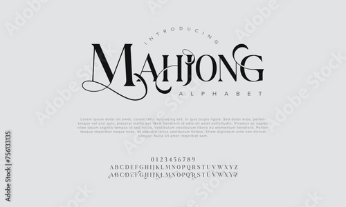 Mahjong premium luxury elegant alphabet letters and numbers. Vintage wedding typography classic serif font decorative vintage retro. Creative vector illustration