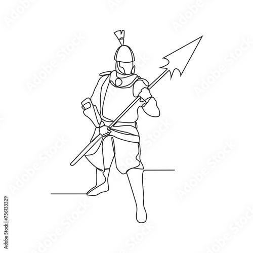 One continuous line drawing of the fighter or gladiator is fighting in the arena vector illustration. fighter with weapon activity illustration in simple linear style vector design concept. 