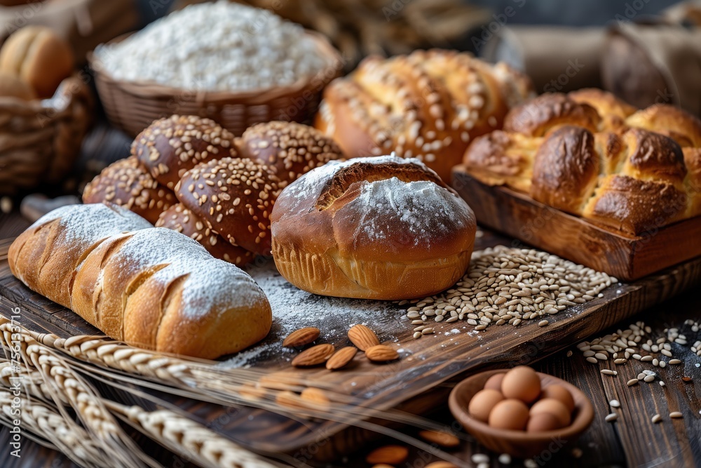 Assortment of freshly baked bread, concept of bakery delights and artisanal baking