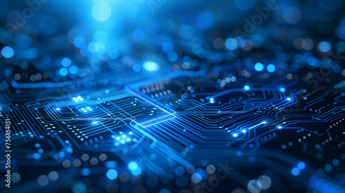 Abstract technology background in futuristic digital electronic circuit board. Concept of computer communication connection design tech, chip hardware business industry, integrated innovation network.