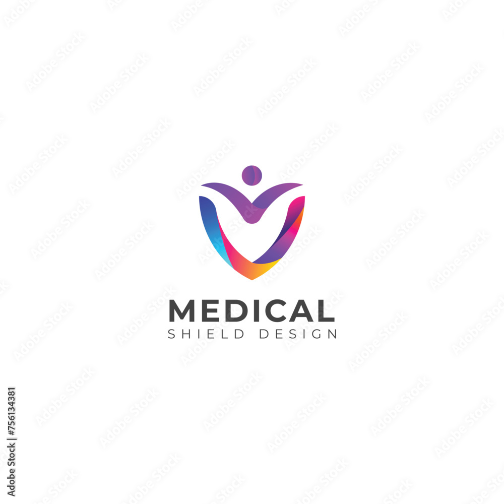 Creative medical shield vector logo.