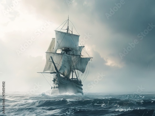 Old-world vessel braves the open sea an emblem of nautical adventure © Shutter2U