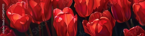 Scarlet tulips in the soft light of sunset offering a whisper of romance and renewal