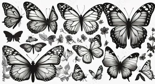 butterflies design set, black and white, isolated on white © Thachakrit