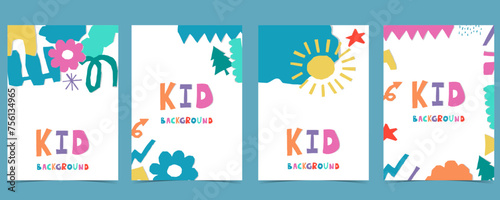 shape paper cut out background with colorful.illustration vector for a4 vertical kid design