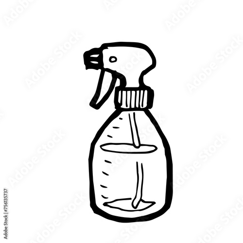 Spray bottle, a digital art of plastic liquid sprayer hand drawn icon illustration isolated on white background.