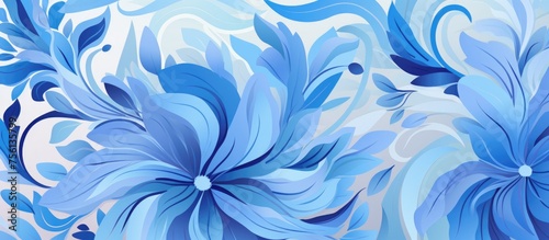 Abstract Flower Pattern in Blue Color for Interior Design and Textile Industry