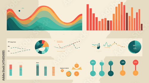 Flat vector illustrations of presentation materials.