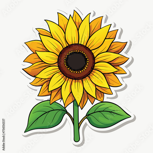 Sticker a yellow sunflower with green leaves