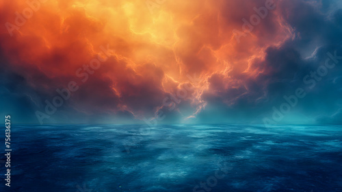 3d illustration of sea and sky with clouds and stormy clouds