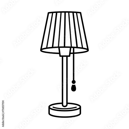 Table lamp vector icon. Bedside lantern with lampshade, on a stand. Hand drawn black doodle isolated on white. Vintage electric accessory for night reading, sleeping. A classic piece of furniture