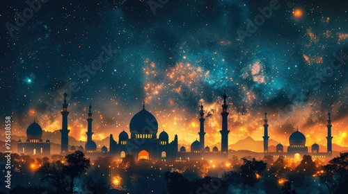 Islamic mosque lantern for Eid Ramadan banner poster design