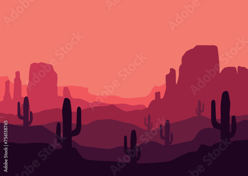 American desert panorama vector. Vector illustration in flat style