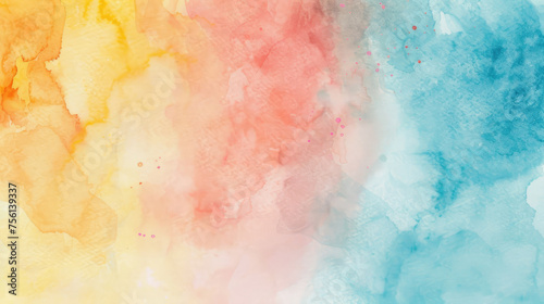 Turquoise, pink and lemon chiffon abstract watercolor background for graphic design, banner and template. Multicolor watercolor texture