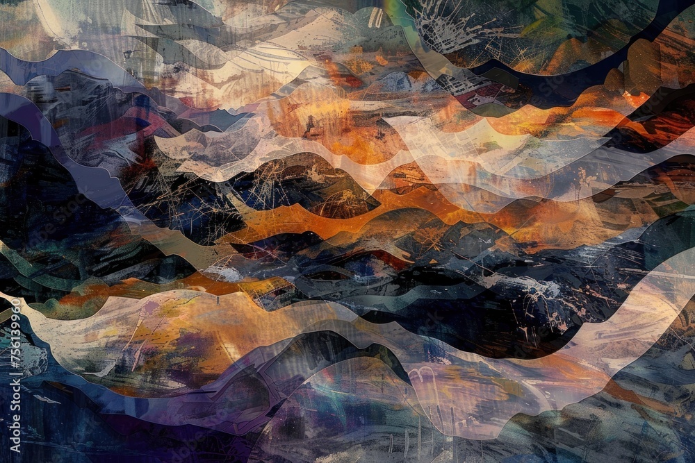Landscape Illusionistic Digital Mesmerizing Wave Pattern Acrylic Expressions through Brush Strokes of Ink