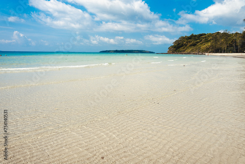 Clear water at the beach on a tropical island,Crystal clear turquoise water under a blue sky