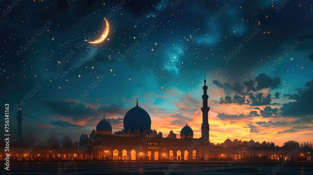 Islamic mosque lantern for Eid Ramadan banner poster design - obrazy, fototapety, plakaty 