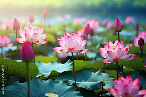 Pink Water Lily Flower in the Pond. Colorful Water Lily or Lotus Flower Background