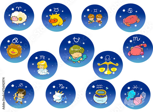 かわいい１３星座セット　cartoon constellation illustration