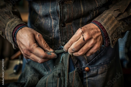 A tailor repairing a torn garment emphasizing clothing repair and alterations